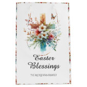 水の色かわいらしクロスフラワークリスチャン復活祭 ミディアムペーパーバッグ (正面)