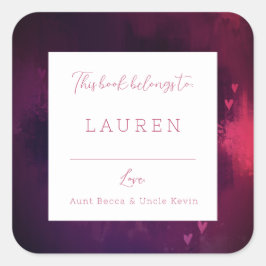 水の色かわいらしハートバレンタイン蔵書票 スクエアシール