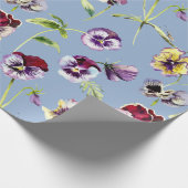 水の色かわいらしパンジー模様Cerulean Blue ラッピングペーパー (角)