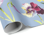 水の色かわいらしパンジー模様Cerulean Blue ラッピングペーパー (ロールコーナー)