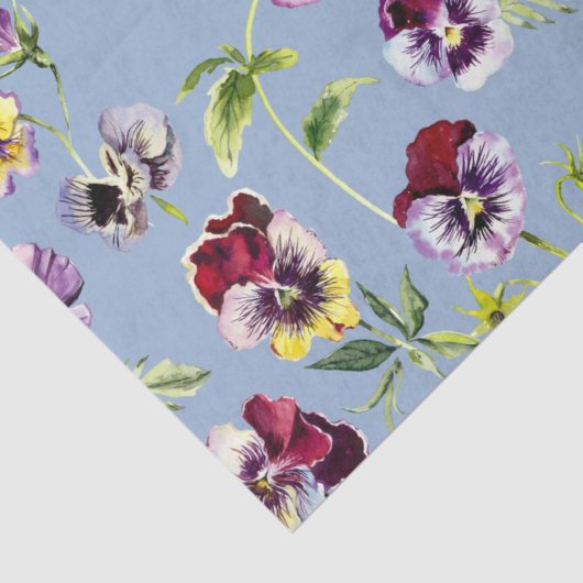 水の色かわいらしパンジー模様Cerulean Blue 薄葉紙 (詳細)