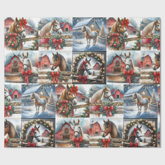 水の色かわいらしフェスティバル馬のクリスマス ラッピングペーパー (フラット)