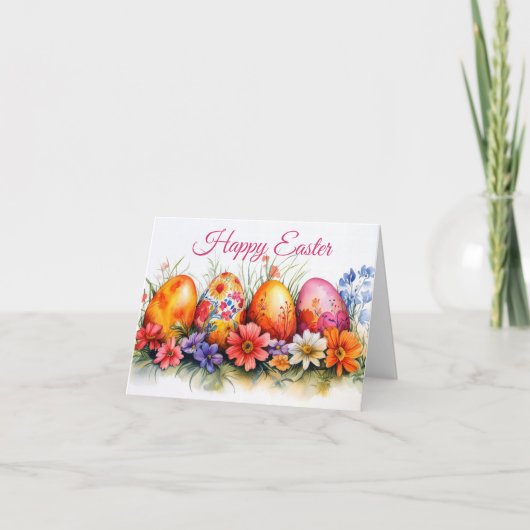 水の色かわいらしフローライースターエッグホリデーカード カード (正面)