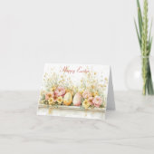 水の色かわいらしフローライースターバニーホリデーカード カード (正面)