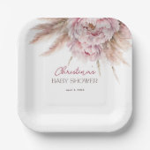 水の色かわいらしフローラピンク赤ちゃんシャワー ペーパープレート (正面)
