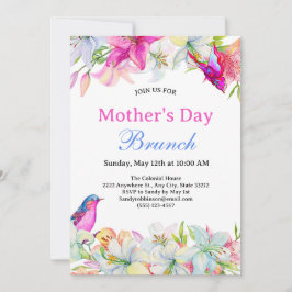水の色かわいらしフローラホワイトマザーズデイブランチ 招待状
