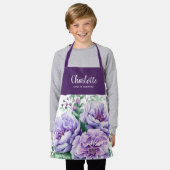 水の色かわいらしフローラ女の子シェフトレーニング薄紫 エプロン (着用した状態)
