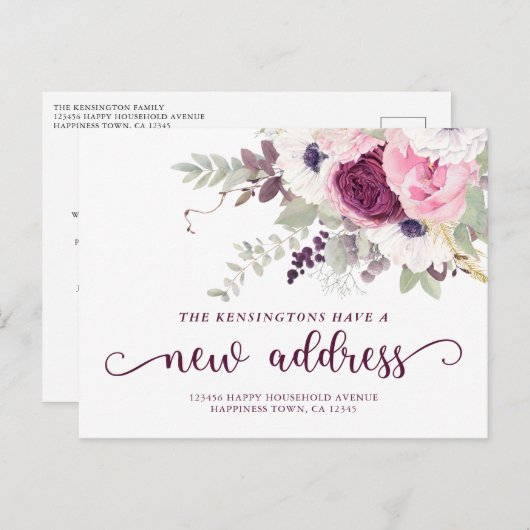 水の色かわいらしフローラ新しいアドレスの移動 案内ポストカード (正面/裏面)