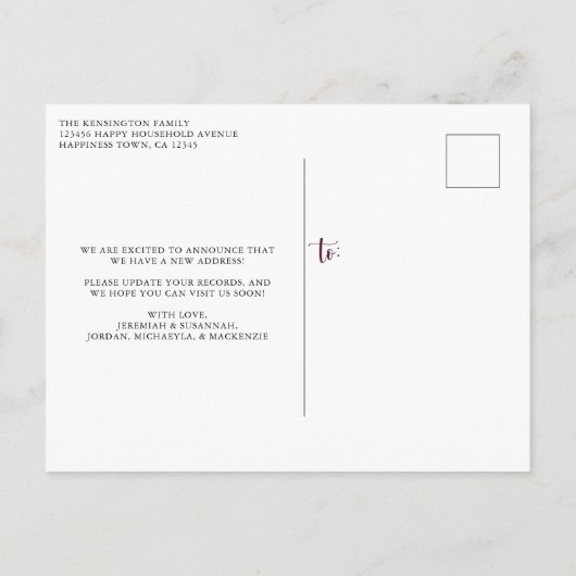 水の色かわいらしフローラ新しいアドレスの移動 案内ポストカード (裏面)