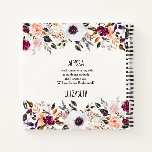 水の色かわいらしフローラ花嫁プロポーザルのカード ノートブック (裏面)