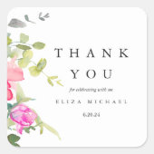 水の色かわいらしフローラ赤ちゃんシャワーありがとう スクエアシール (正面)