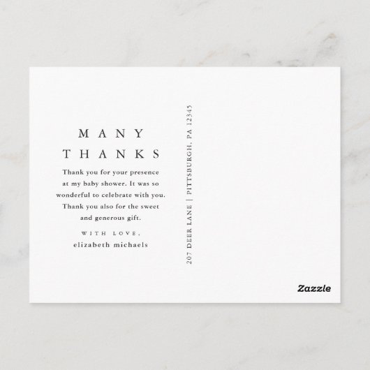 水の色かわいらしフローラ赤ちゃんシャワーありがとう ポストカード (裏面)