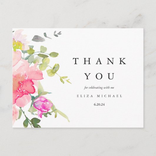 水の色かわいらしフローラ赤ちゃんシャワーありがとう ポストカード (正面)