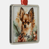 水の色かわいらしホリデーチワホアドッグ メタルオーナメント (右)