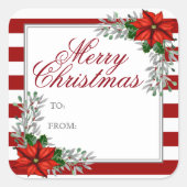 水の色かわいらしポインセチアのクリスマスプレゼントラベル スクエアシール (正面)