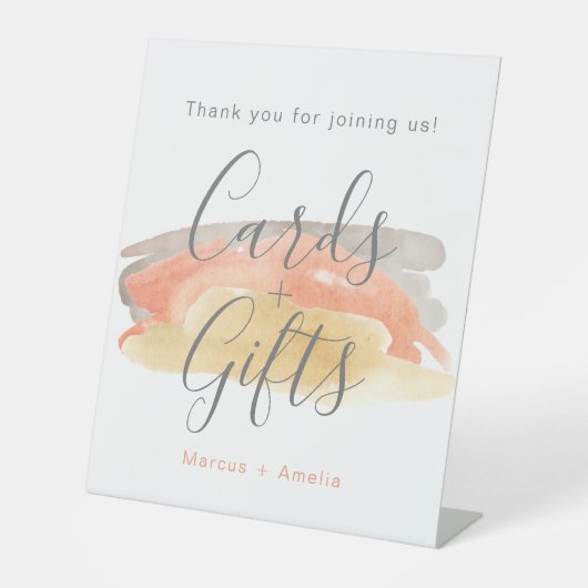 水の色かわいらしミニマリスト結婚式の贈り物 台座サイン (正面)