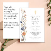 水の色かわいらしワイルドフラワークロス洗礼 招待状