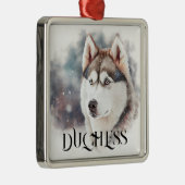 水の色かわいらし休日シベリアのハスキー犬 メタルオーナメント (右)