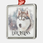 水の色かわいらし休日シベリアのハスキー犬 メタルオーナメント (左)