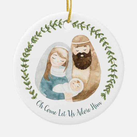 水の色かわいらし出生私たちは彼を崇拝する セラミックオーナメント (正面)