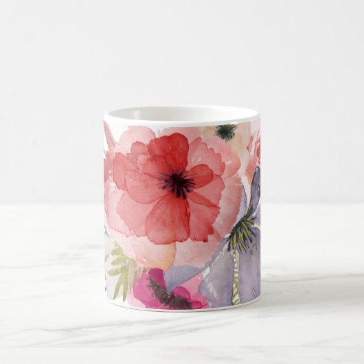 水の色かわいらし花模様マザーズのデイカード コーヒーマグカップ (中央)