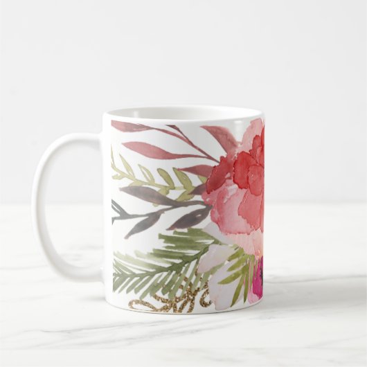 水の色かわいらし花模様マザーズのデイカード コーヒーマグカップ (左)