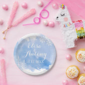 水の色がモダン跳ね上がる青い冬の結婚式 ペーパープレート (パーティー)