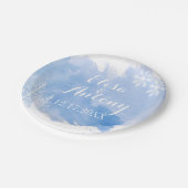 水の色がモダン跳ね上がる青い冬の結婚式 ペーパープレート (アングル)