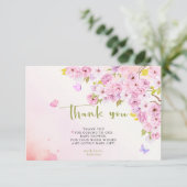 水の色さくらんぼ花ありがとう赤ちゃんシャワー サンキューカード (スタンド正面)