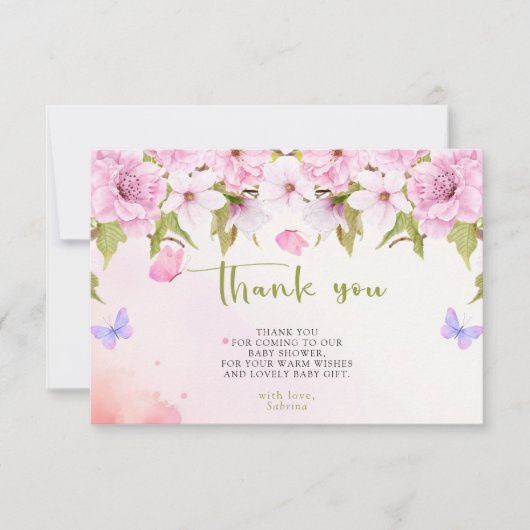 水の色さくらんぼ花ありがとう赤ちゃんシャワー サンキューカード (正面)