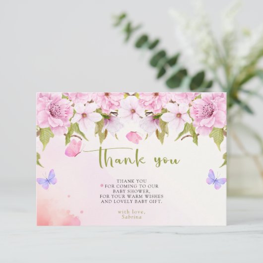 水の色さくらんぼ花ありがとう赤ちゃんシャワー サンキューカード (スタンド正面)