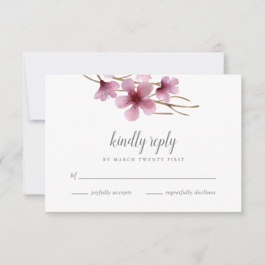 水の色さくらんぼ花の結婚式RSVP 出欠カード (正面)