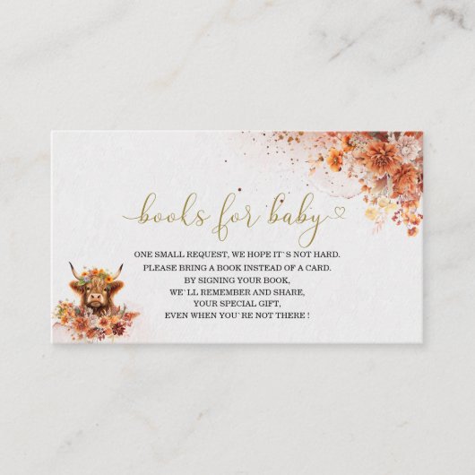 水の色さび高地の牛の赤ちゃんシャワーブックのための エンクロージャーカード (正面)