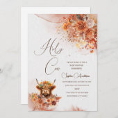 水の色さび高地の牛の赤ちゃんシャワー 招待状 (正面/裏面)