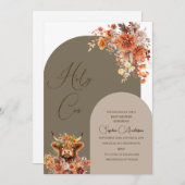 水の色さび高地の牛の赤ちゃんシャワー 招待状 (正面/裏面)