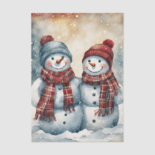 水の色すてきの雪だるまと格子状のスカーフ 薄葉紙 (正面)