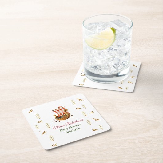 水の色それが男の子のバイキングパーティーベビーシャワー スクエアペーパーコースター (インサイチュ)