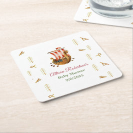 水の色それが男の子のバイキングパーティーベビーシャワー スクエアペーパーコースター