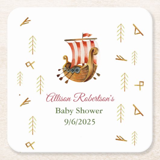 水の色それが男の子のバイキングパーティーベビーシャワー スクエアペーパーコースター (正面)