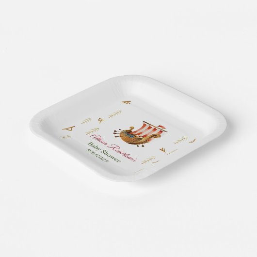 水の色それが男の子のバイキングパーティーベビーシャワー ペーパープレート (傾斜あり)