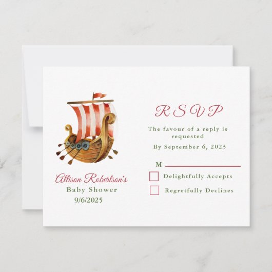 水の色それが男の子のバイキングパーティーベビーシャワー 出欠カード (正面)