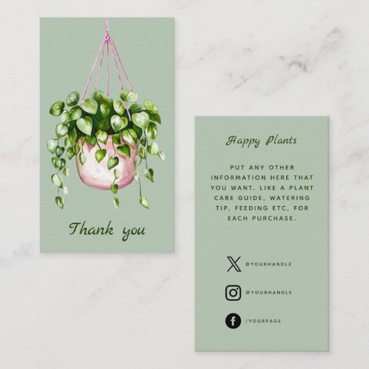 水の色つるの植物ありがとう エンクロージャーカード (正面/裏面)