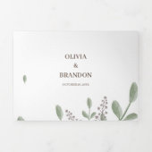 水の色でミニマルな緑結婚のフローラ 三つ折り招待状 (カバー)