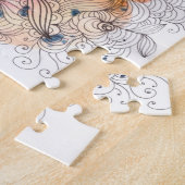 水の色とインクグラデーションフローラドードルアートワーク ジグソーパズル (側面)