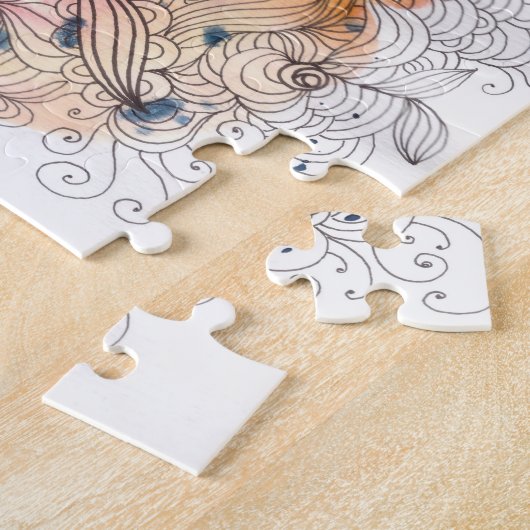 水の色とインクグラデーションフローラドードルアートワーク ジグソーパズル (側面)