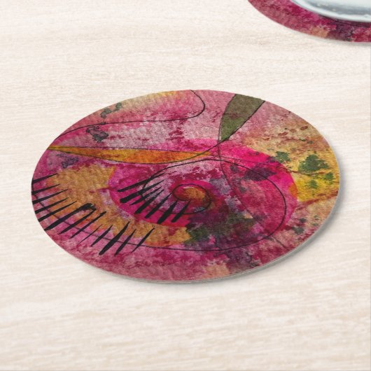 水の色とインク抽象芸術美絵画しい芸術 ラウンドペーパーコースター (アングル)