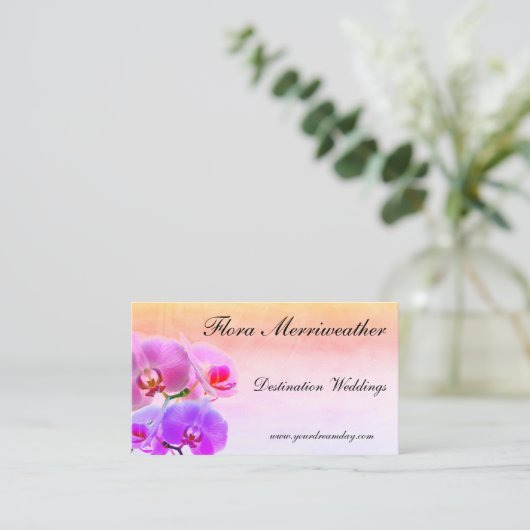 水の色と蘭のイベントスタイル美しいデザイン 名刺 (スタンド正面)
