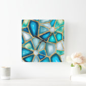 水の色と金ゴールドのセル – 海 スクエア壁時計 (ホーム)