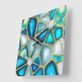 水の色と金ゴールドのセル – 海 スクエア壁時計 (傾斜)