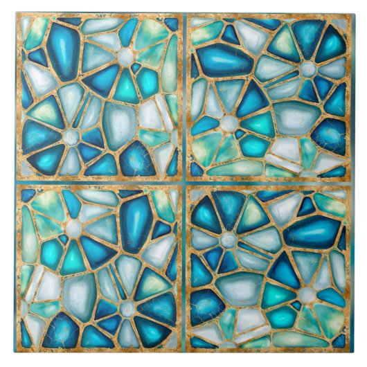 水の色と金ゴールドのセル – 海- quatroフレーム タイル (正面)